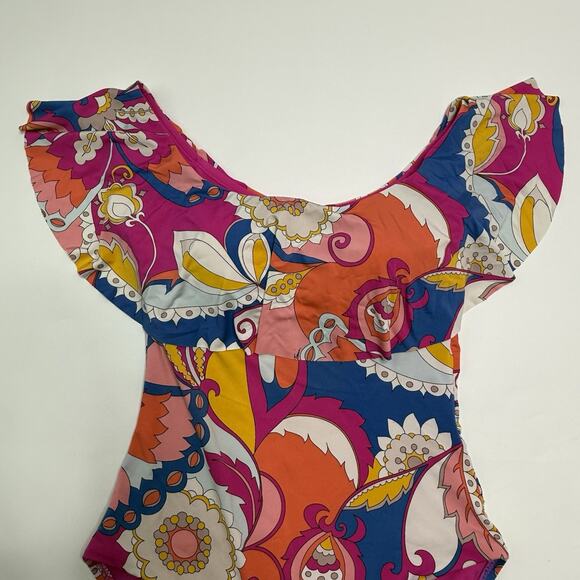 Trina Turk Sevilla Off the Shoulder One Piece Swimsuit US Size 6 Multi Colored - Picture 9 of 12